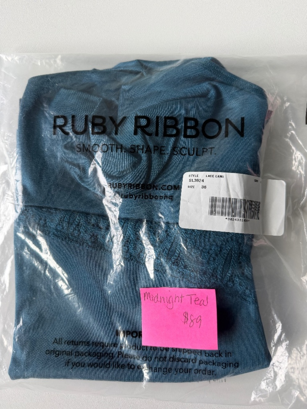 Ruby Ribbon Lace Full Support Cami Style SL 3024 Size 36 Midnight Teal Brand New
